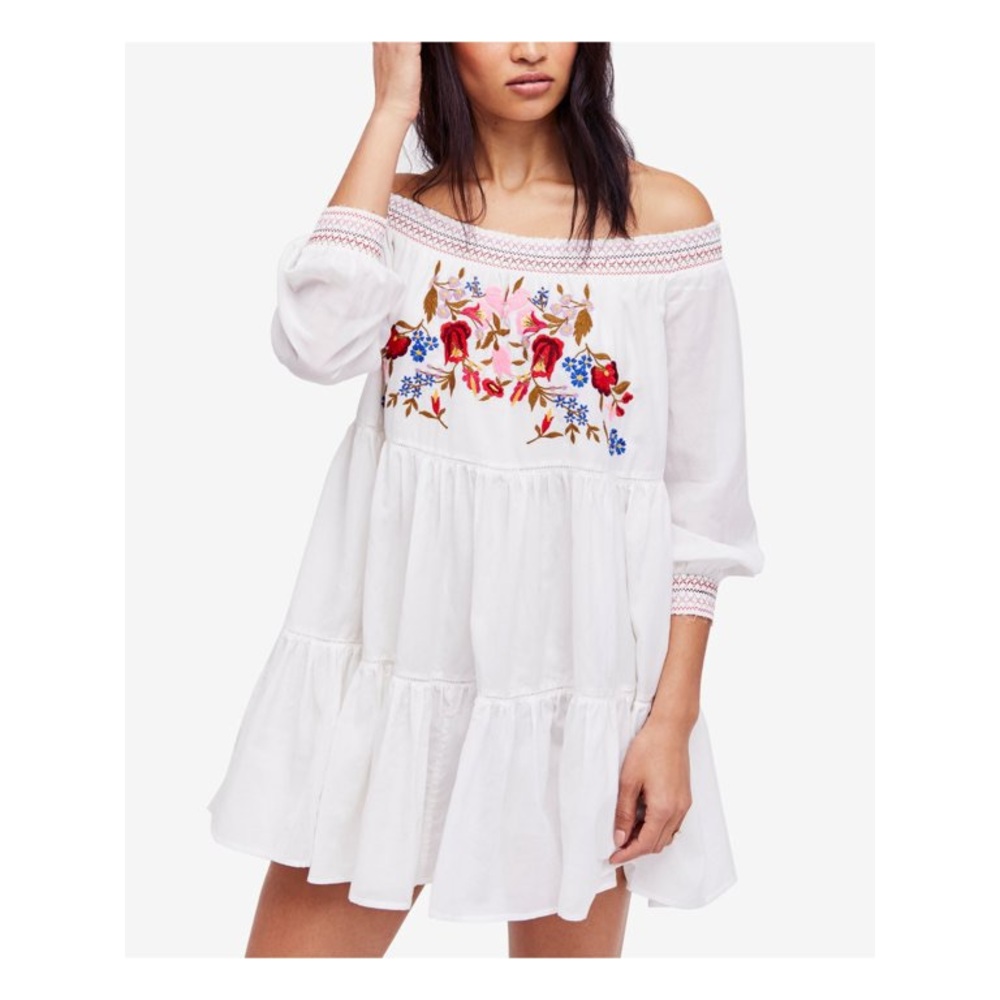 FREE PEOPLE Womens Ivory Printed Long Sleeve Off Shoulder A-Line Dress